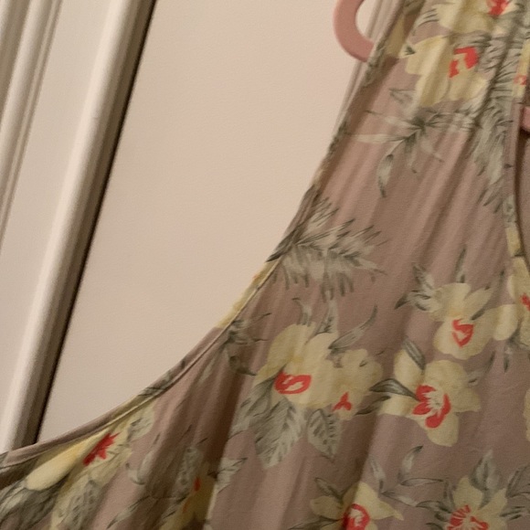 Jane Ashley tropical khaki w/orchids sleeveless scoop neck maxi dress size 3x - Picture 2 of 10